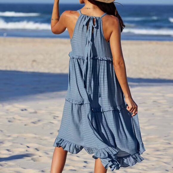 COPY - Cupshe Slate Smocked & Ruffled High Neck Maxi Dress - Picture 3 of 4